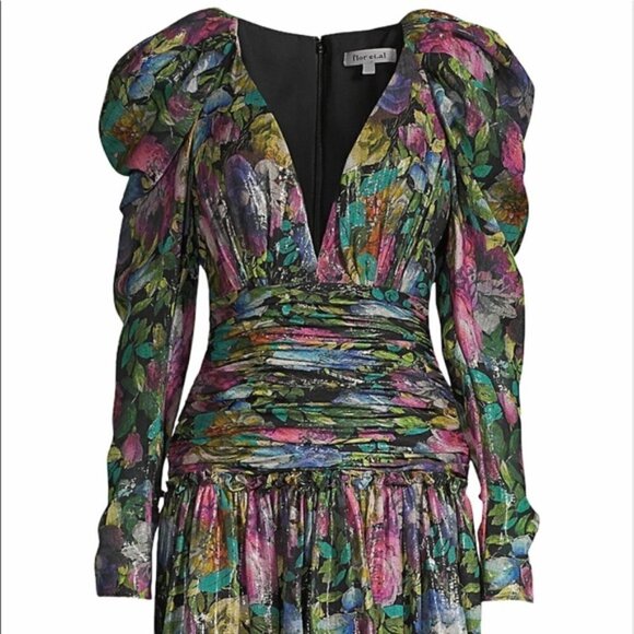 New Flor et. al Abigail Dark Floral Metallic Dress NWT Size 4 - Picture 10 of 17